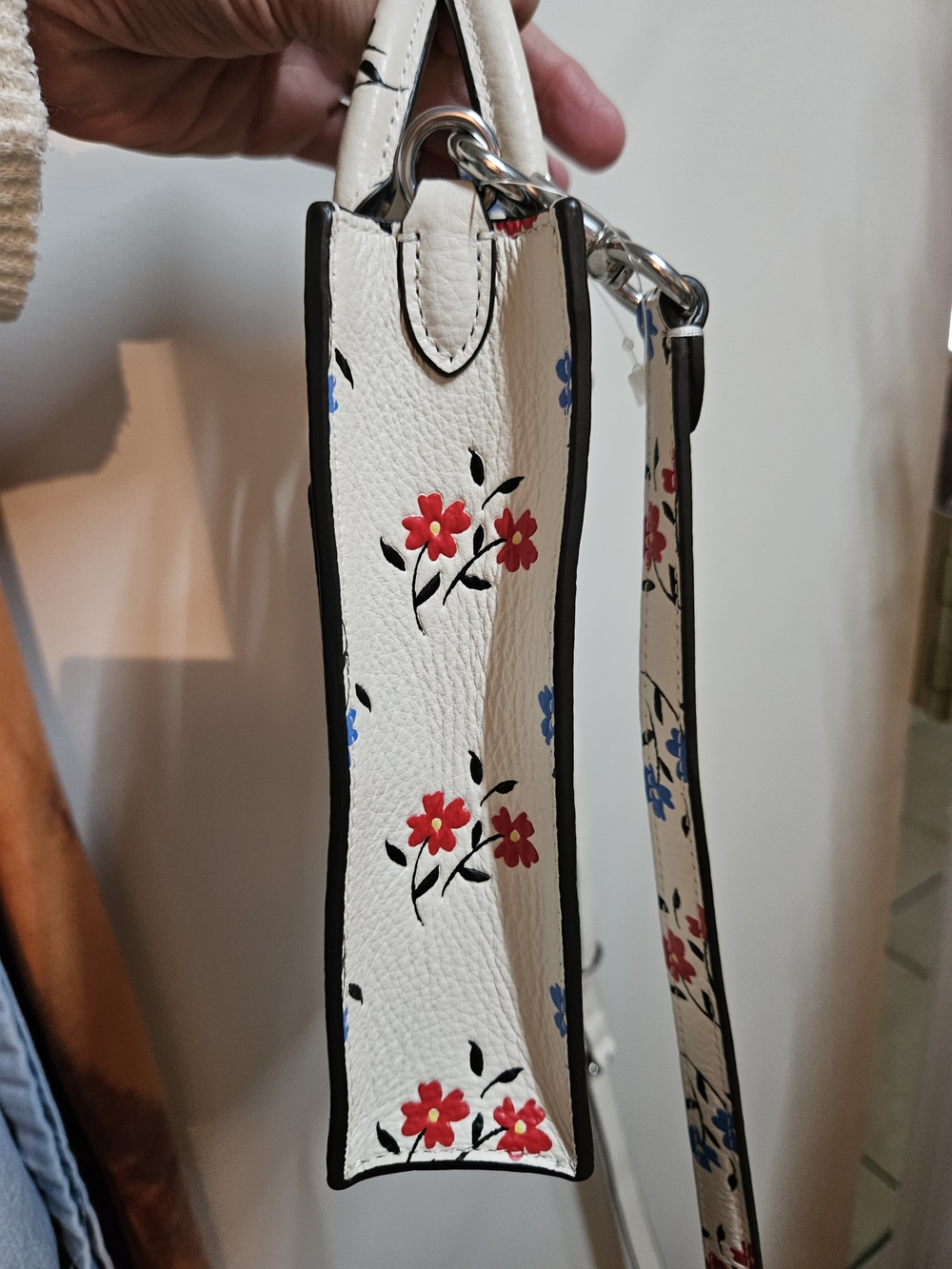 Coach Chalk Floral Mini Tote Crossbody with Red & Blue Flowers - Picture 6 of 8